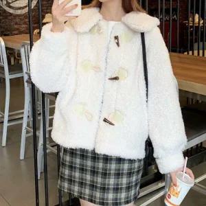 아트박스/신상오픈런 여성 캐주얼 뽀글이 토글버튼 카라넥 양털 자켓