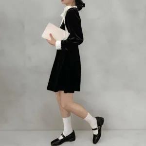 [하프클럽/]여성 벨루어 콘트라스트 쁘띠 리본 원피스
