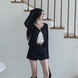 [하프클럽/]여성 여리핏 시스루 원버튼 브이넥 긴팔 가디건
