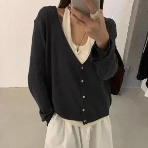 [하프클럽/]여자 홀터넥 나시 레이어드 브이넥 루즈핏 가디건