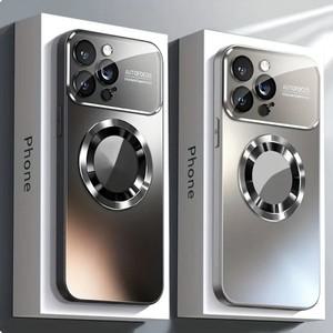 새로운 티타늄 메탈릭 럭셔리 매트 케이스 iPhone 16 15 14 13 12 11 Pro Max Plus Magsafe 유리 렌즈 카메