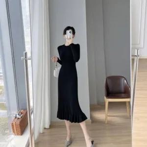 ONM 하객룩 데이트룩 파티룩 니트 골지 레이스 롱원피스