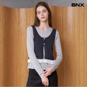밑단 레이스 베스트 레이어드 긴팔 니트 (BX3KP003L0)