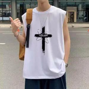 [라일리] Rly 남성 민소매 라운드넥 티셔츠 기본핏 프린트 운동