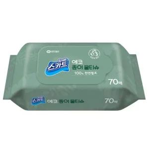 천연펄프 스카트 종이 물티슈 캡형 70매 스카트 에코 물티슈 종이티슈 종이물티슈 펄프
