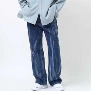 남자 와이드 청바지 데일리룩 패션 부츠컷핏 워싱 데님 팬츠 얼룩무늬 커플 통일자 통청바지 남녀공용 P325