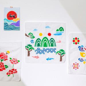 전통 손수건 꾸미기 세트 민속 그림 민화 무지 그리기 공판화 재료 스텐실 시니어 프로그램 요양원 어르신