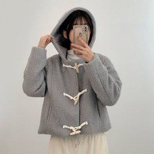 [입꼬]핀턱 뽀글이 후드 떡볶이 더플 숏코트2color