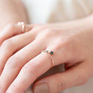 [키스텔라][14K] 별 딸랑이 다이아 반지 블루 꼬냑 다이아몬드 반지