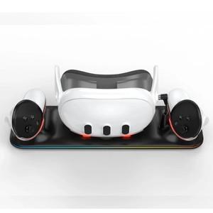 메타 퀘스트 3 용 무선 충전 독 RGB 오큘러스 VR 액세서리 스테이션 컨트롤러 배터리 엘리트 헤드 적합