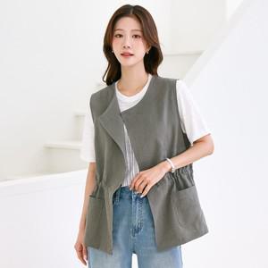 허리 스트링 린넨 베스트 조끼_3color