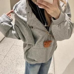 [오노마] ONM 강아지 자수 패턴 루즈핏 회색 후드집업 긴팔티 NF-31  33922723)