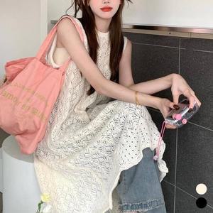 [오노마] ONM 데일리 레이어드 롱 조끼 펀칭 니트 원피스