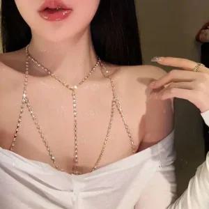 큐빅 섹시 바디체인 초커 목걸이 여자 하네스 레이어 바디체인 큐빅체인 큐빅하네스 섹시브라