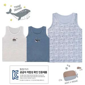 남아용 고래 런닝 3종 세트 순면런닝 면100