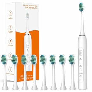 방수 소닉 전동 칫솔 - 압력 센서가 있는 6가지 모드, 스마트 타이머 충전식 칫솔, 8가지 헤드, 미백 및 민감한 치아 관리, 30일 긴 배터리 수명