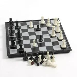 앤티크 접이식 자석 체스(36x36cm) (블랙+화이트) 휴대용 마그넷 가정용 가족게임 놀이 보드