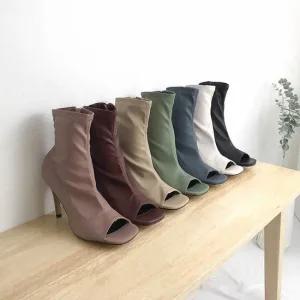 여성 삭스핏 토오픈 하이힐 부티 드레스 미니멀룩 삭스부티 오픈토부츠 하이힐 슬림핏 드레스업
