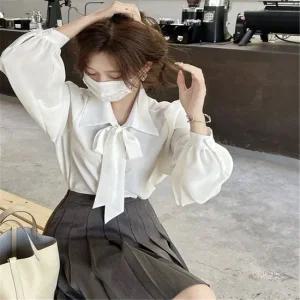 여성 정장 와이드카라 리본 블라우스 긴팔 오피스룩 블라우스 타이블라우스 카라블라우스