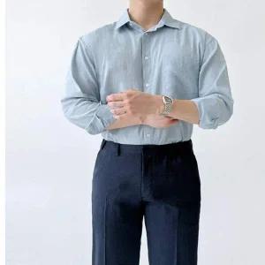 남성 6컬러 여름 코튼 린넨 오버핏 긴팔 셔츠 남방