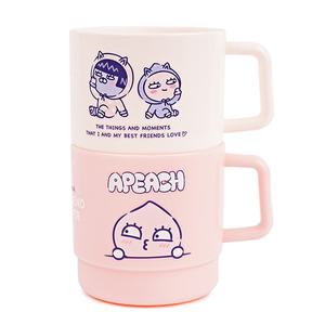카카오프렌즈 어피치와네오 더커진 공간효율 핸들컵 2P 세트 250ml 양치컵 물컵
