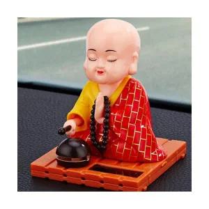 목탁치는스님 소형레드 태양열인형 노호혼 동자승작은부처님오신날차량용장식품 인테리어소품 태양광