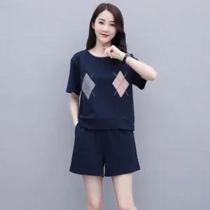 옷자락 여자 여름 트레이닝 기본무늬 반팔 세트
