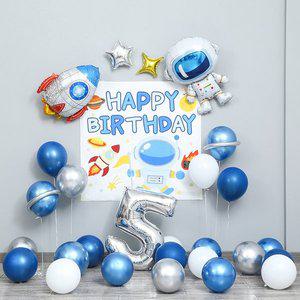 [피앤비유니티]생일파티풍선 현수막세트 우주비행사 로켓-기본