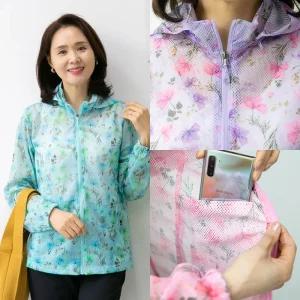 마미소 쿨 망사 자켓 엄마 여름 바람막이 망사 주머니 엄마 할머니 빅사이즈 40 60 마담 중년 여성 옷