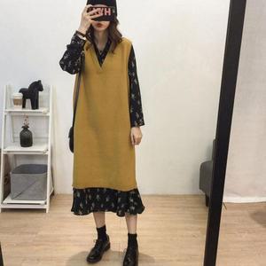 [IXHINWY1_4A]블랙 봄 가을 플라워 롱원피스 실루엣