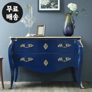 차드 원목 서랍장 엔틱 2단 와이드 체스트 거실(블루)