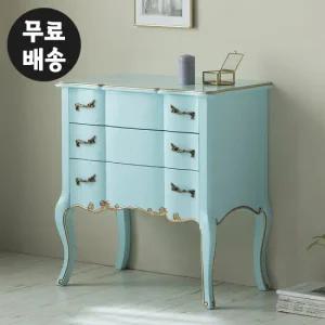 리버 원목 서랍장 엔틱 3단 체스트 서랍(라이트블루)