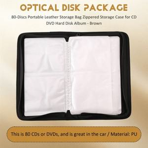 내구성이 뛰어난 80 디스크 휴대용 가죽 보관 CD DVD 하드 앨범용 지퍼가 달린 케이스 - 브라운