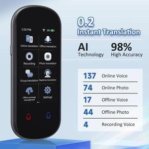 휴대용 인스턴트 AI 음성 번역기, Z2 실시간 번역 장치, 사진 녹음 그룹 채팅, 여행 학습 회의용