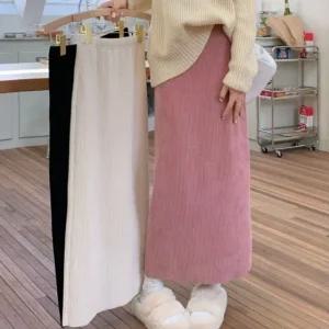 롱 겨울치마 밴딩 겨울외출패션 따뜻한치마 코듀 (WFHU9SZ)