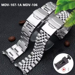 카시오 Duro MDV-107-1A MDV-106 말린 남성용 다이빙 곡선 엔드 솔리드 메탈 시계 발찌 밴드 벨트 용 22mm