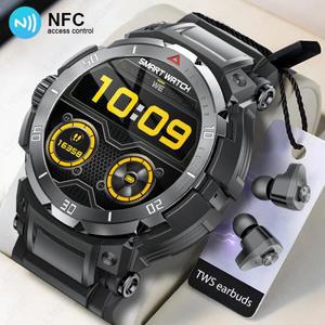 NFC 2 In 1 블루투스 헤드셋 스마트 시계 TWS 음악 토크 이어버드 4시간 강력한 사운드 효과 음악 애호가