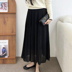 고품질 여성 데일리 캐주얼 밴딩 쉬폰 주름 롱스커트 롱치마 a라인롱스커트 레이스롱스커트 (WFHVZ8B)