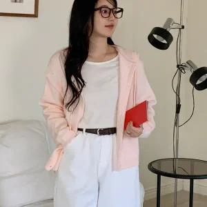 [하프클럽/]펀칭니트 스칼럽 봄아우터 귀여운 후드가디건 자켓