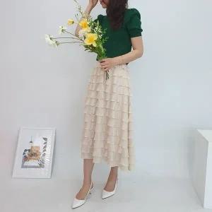 [하프클럽/]롱 레이스 여름 치마 캉캉 티어드 샤 망사 77 88 30대 미시 40대 30