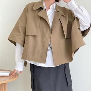여자 짧은 망토 싱글버튼 넓은 FW 코트_3