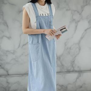 여자 77사이즈 나시 포켓 데님멜빵 롱원피스