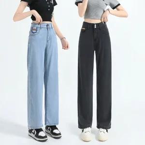 [ 품절임박 -30% ] HL-88073/ 여름 텐셀 여성청바지 뒷밴딩 세미와이드팬츠 일자핏 빅사이즈