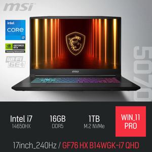 ⓒ MSI 소드 GF76 HX B14WGK-i7 QHD 16GB 1TB WIN11 / 17인치 편집 고성능 게임 포토샵 캐드 AI 노트북