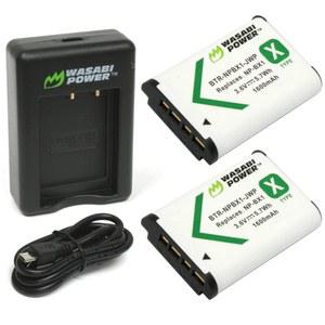 와사비 파워 NP-BX1 배터리(2팩) 및 소니 NP-BX1/M8, ZV-1, ZV-1 II, 사이버샷 DSC-HX95, HX99, HX350, RX1, RX1R RX100(III/III/IV/V/VA/VI/VII), FDR-X3000, AS300 등을 위한 듀얼 USB 충전기