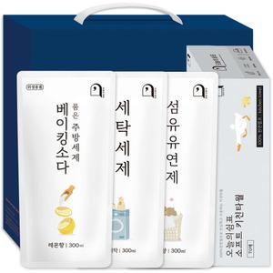 오늘의쉼표 세제 선물세트 답례품 베이킹소다 레몬 57호 (주방세제+세탁세제+섬유유연제+각키친타월)