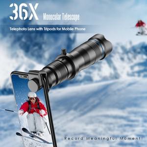 Apexel 36X 모바일 카메라 망원 렌즈, 장거리 HD 금속 망원경, 콘서트 스키 낚시 전문 휴대폰 단안경