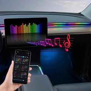 자동차 LED 앰비언트 라이트, USB 64 색 아크릴 110cm 풀 컬러 RGB 인테리어 숨겨진 앱 리모컨 분위기 램프