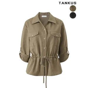 [하프클럽/탱커스]여성 카라 허리 셔링 롤업 사파리 셔츠