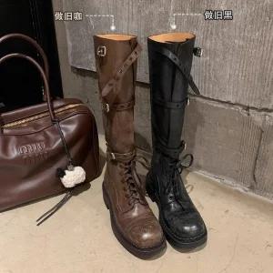 여성패션 롱부츠 소가죽 아미유 버클 빈티지 통굽 미들 라이더 부츠 롱 DL5